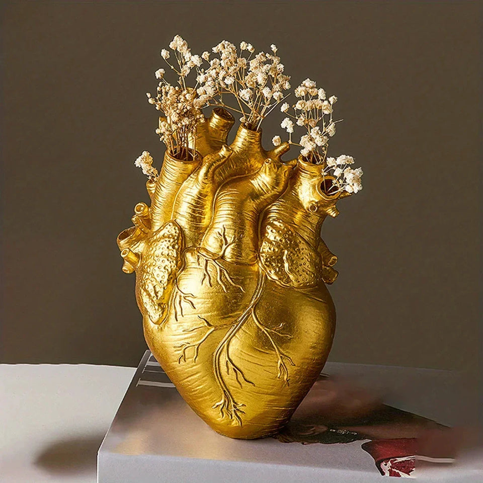 Escultura em Resina Coração Vaso Decorativo para Flores - eFlix